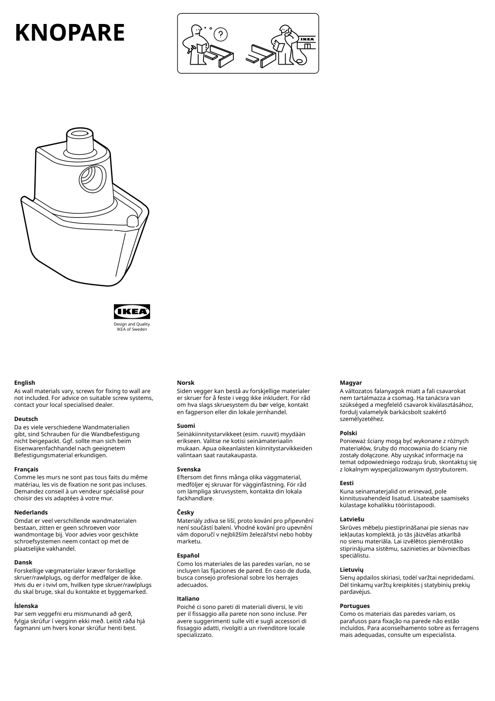 Assembly instructions for IKEA Knopare hook green | Page 1 - IKEA KNOPARE hook 705.038.37