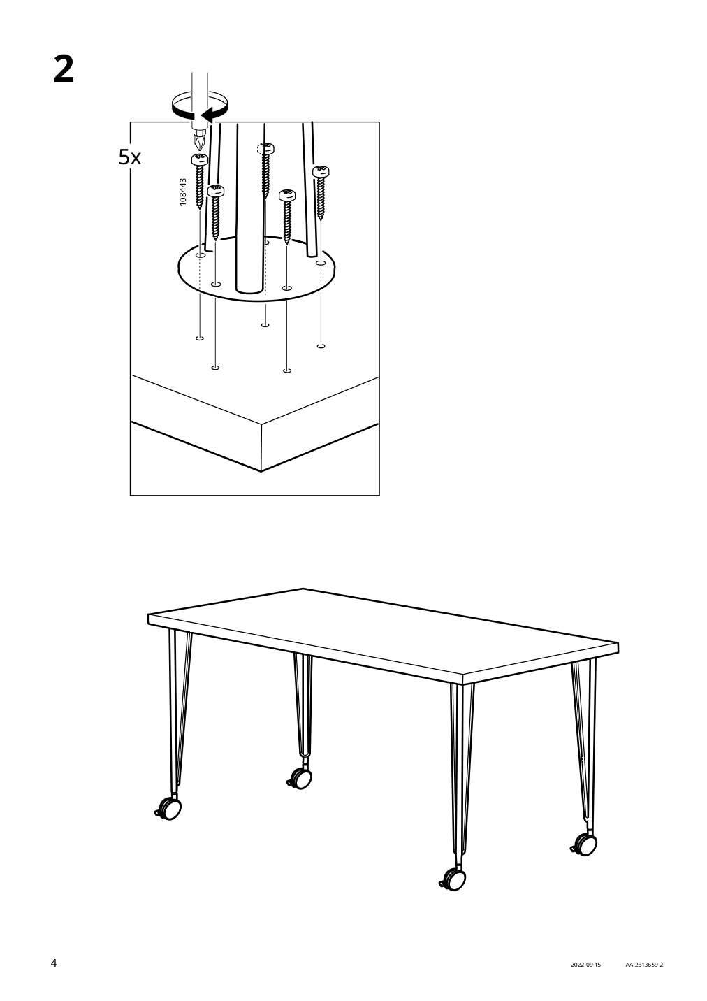 Assembly instructions for IKEA Krille leg with caster white | Page 4 - IKEA LAGKAPTEN / KRILLE desk 394.174.89