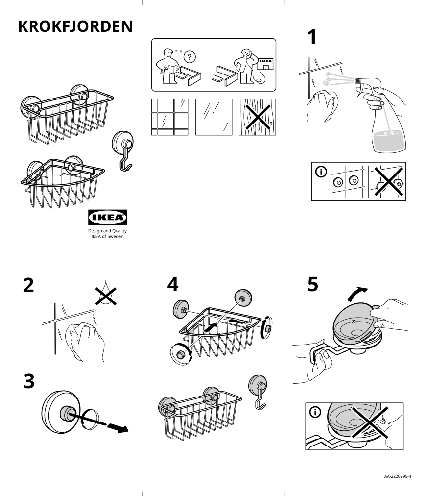 Assembly instructions for IKEA Krokfjorden hook with suction cup zinc plated | Page 1 - IKEA KROKFJORDEN hook with suction cup 704.539.98