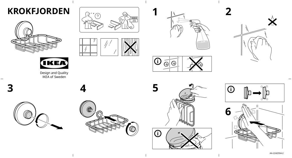 Assembly instructions for IKEA Krokfjorden soap dish with suction cup zinc plated | Page 1 - IKEA KROKFJORDEN soap dish with suction cup 804.540.06