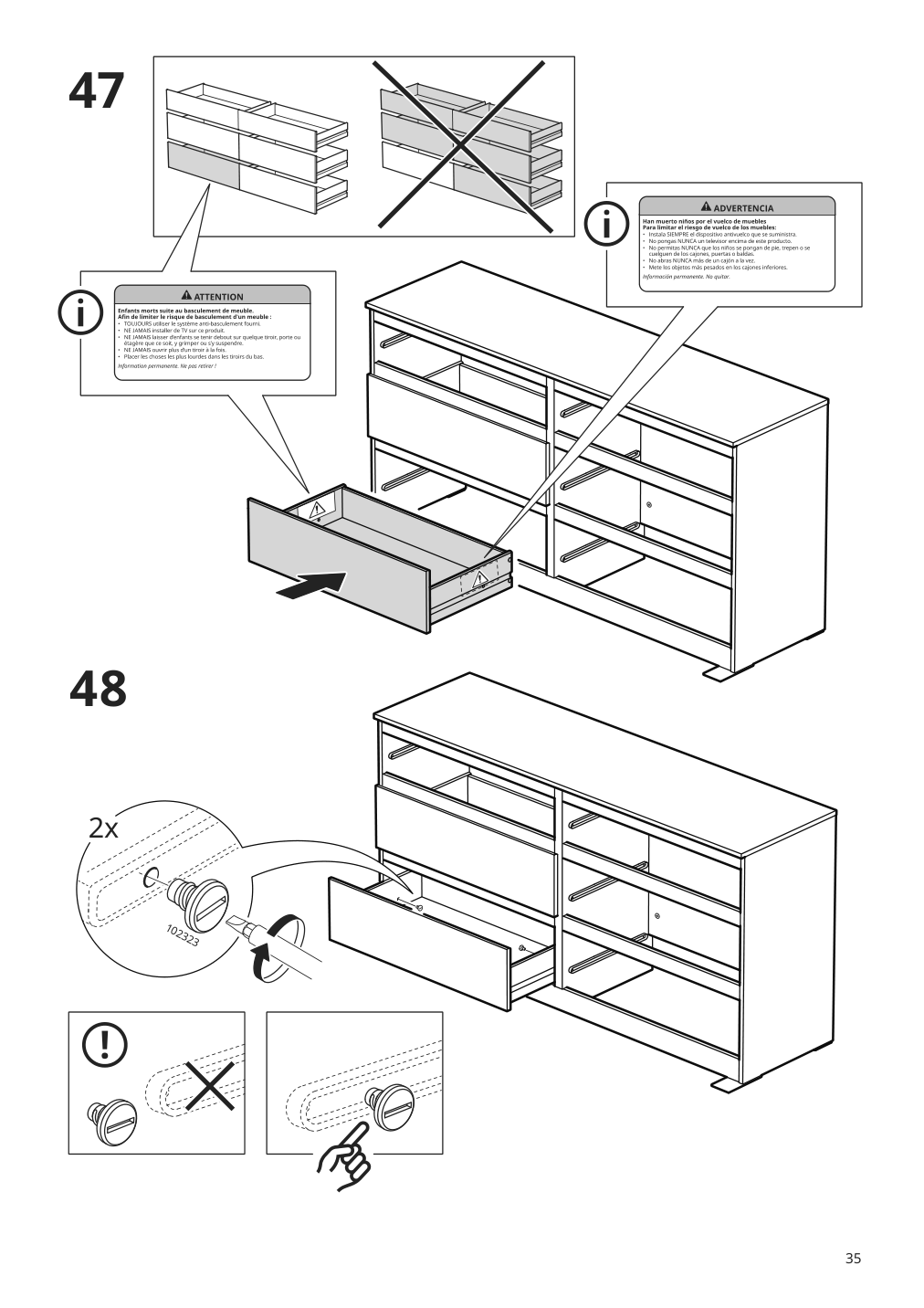 Assembly instructions for IKEA Kullen 6 drawer dresser white | Page 35 - IKEA KULLEN 6-drawer dresser 903.092.45