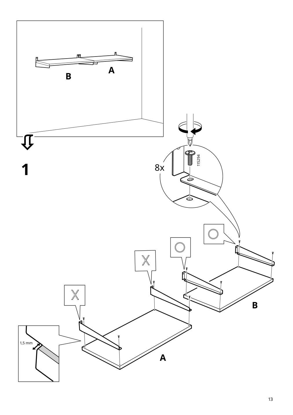 Assembly instructions for IKEA Kungsfors shelf bamboo | Page 13 - IKEA KUNGSFORS suspension rail with shelf/wll grid 893.084.16