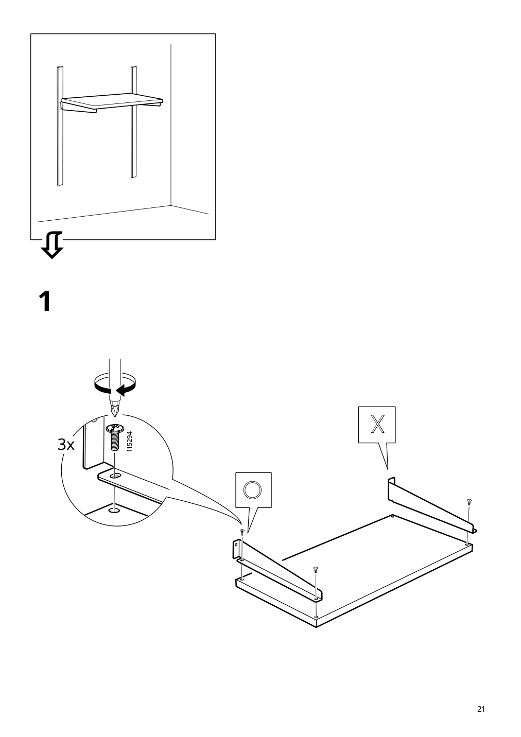 Assembly instructions for IKEA Kungsfors shelf bamboo | Page 21 - IKEA KUNGSFORS suspension rail with shelf/wll grid 893.084.16