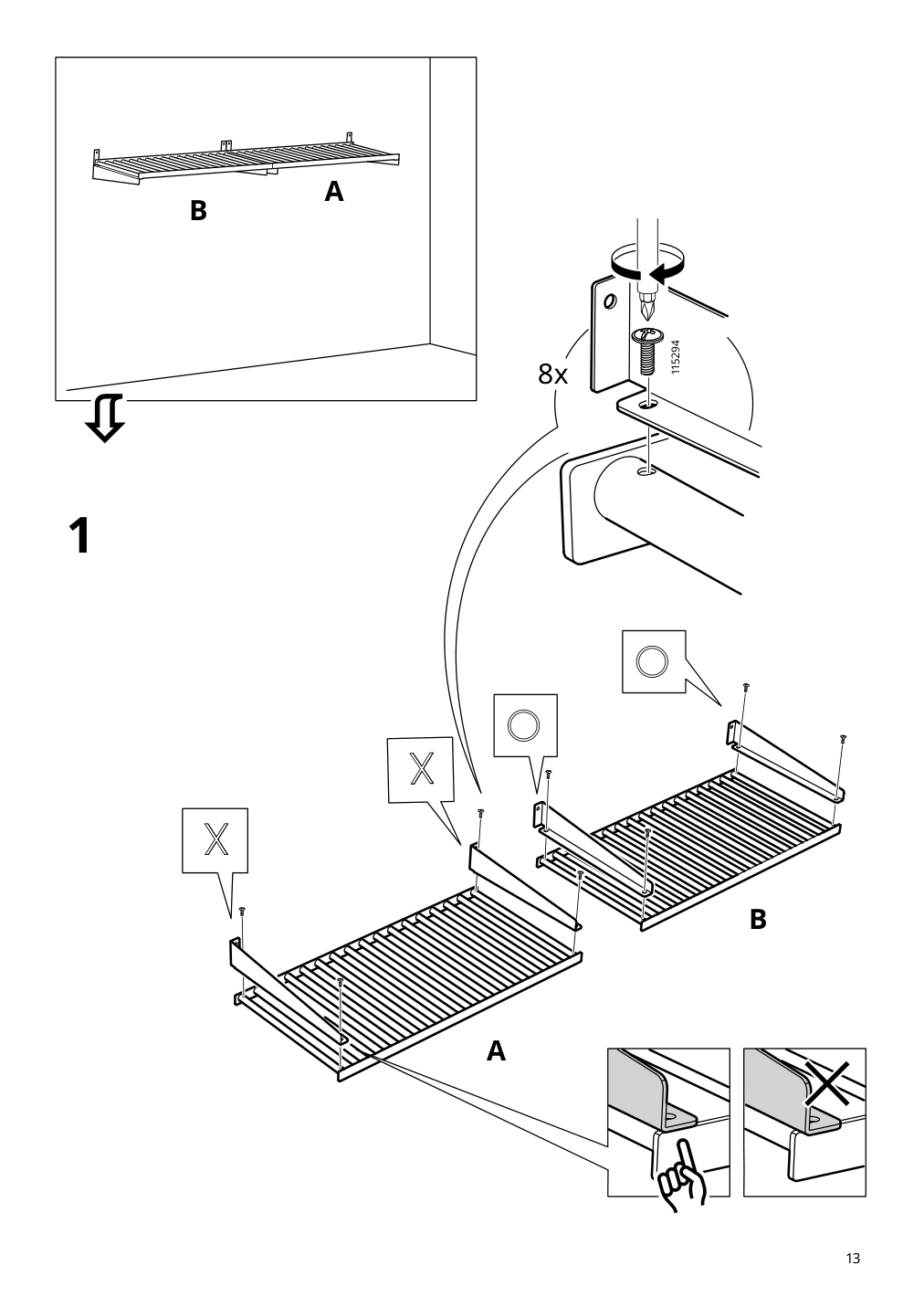 Assembly instructions for IKEA Kungsfors shelf stainless steel | Page 13 - IKEA KUNGSFORS suspension rail w shelves/wll grids 793.083.94