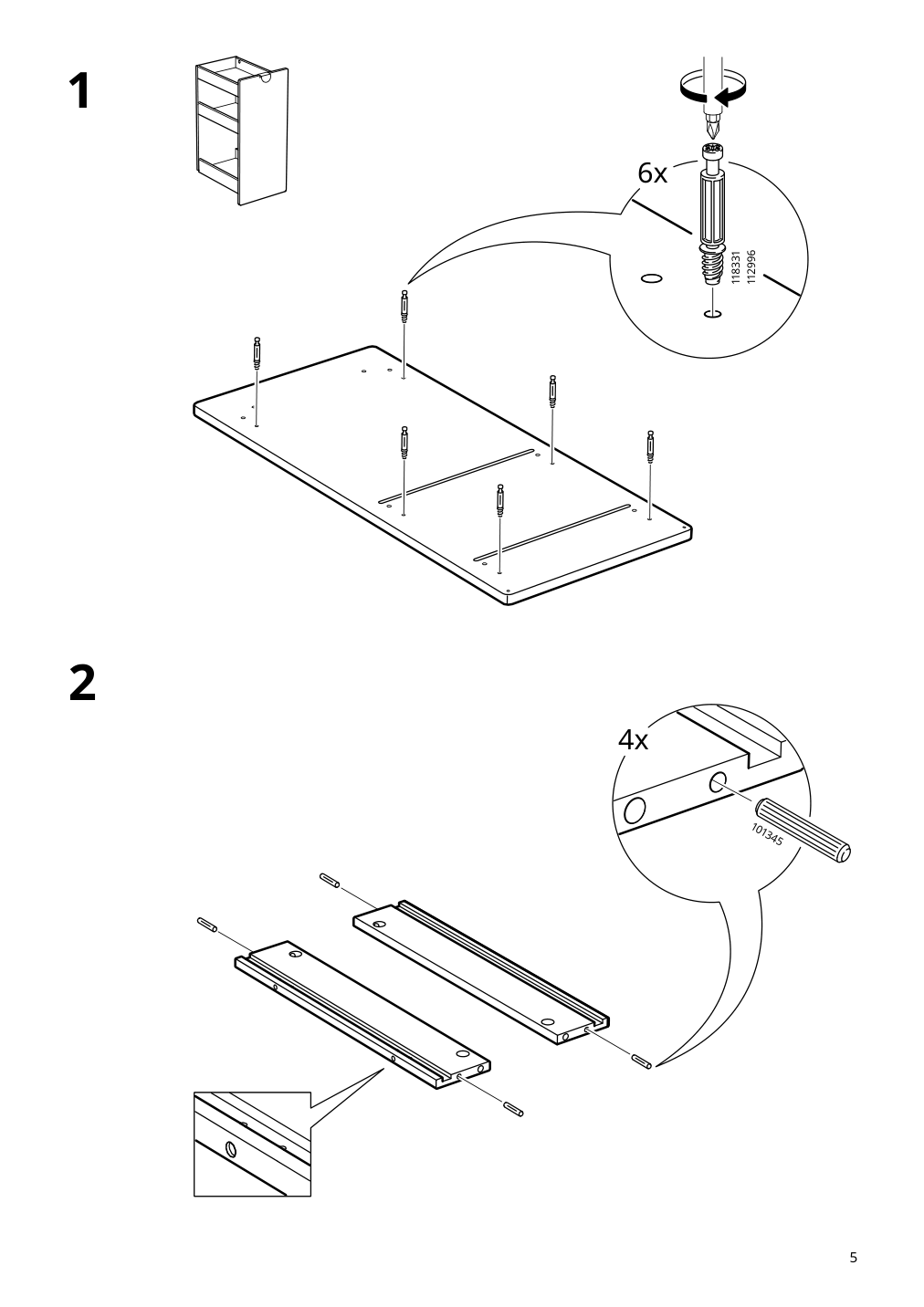 Assembly instructions for IKEA Laerande desk with pull out storage unit white | Page 5 - IKEA LÄRANDE desk with pull-out storage unit 004.927.95