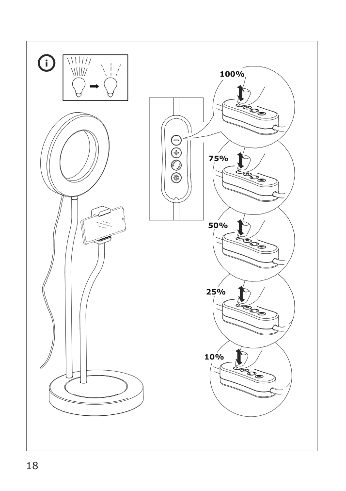 Assembly instructions for IKEA Lanespelare ring lamp with phone holder | Page 18 - IKEA LÅNESPELARE ring lamp with phone holder 105.143.58