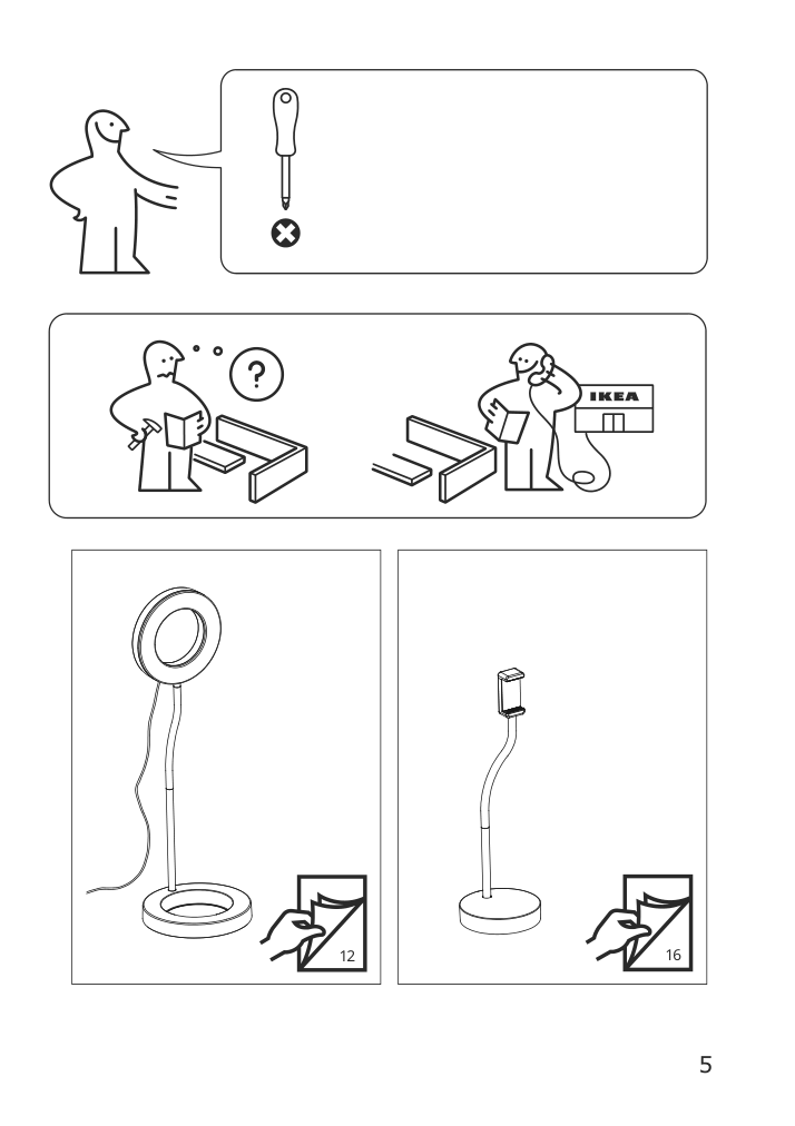 Assembly instructions for IKEA Lanespelare ring lamp with phone holder | Page 5 - IKEA LÅNESPELARE ring lamp with phone holder 105.143.58