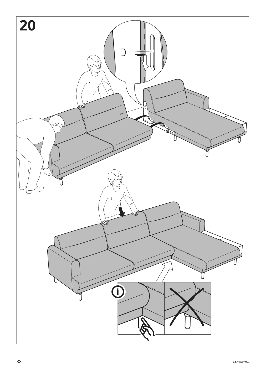 Assembly instructions for IKEA Langaryd frame 3 seat sofa w chs lng left lejde light gray | Page 38 - IKEA LÅNGARYD sofa w chaise, left 494.181.67