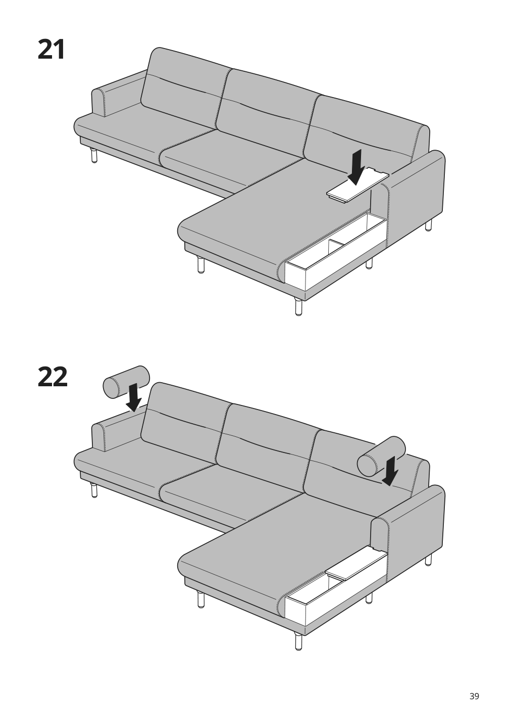 Assembly instructions for IKEA Langaryd frame 3 seat sofa w chs lng right lejde gray black | Page 39 - IKEA LÅNGARYD sofa w chaise, right 394.187.33