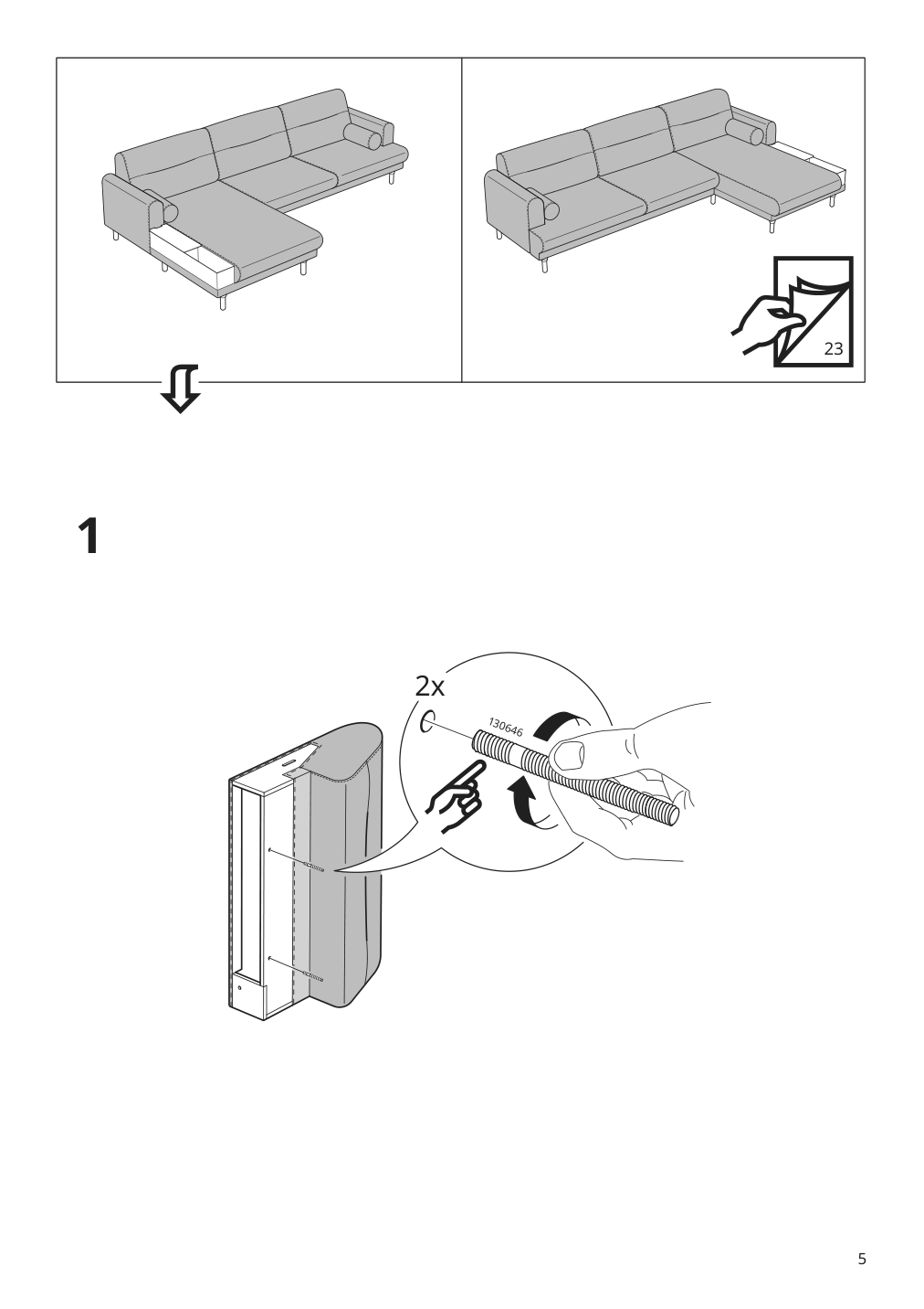 Assembly instructions for IKEA Langaryd frame 3 seat sofa w chs lng right lejde gray black | Page 5 - IKEA LÅNGARYD sofa w chaise, right 394.187.33