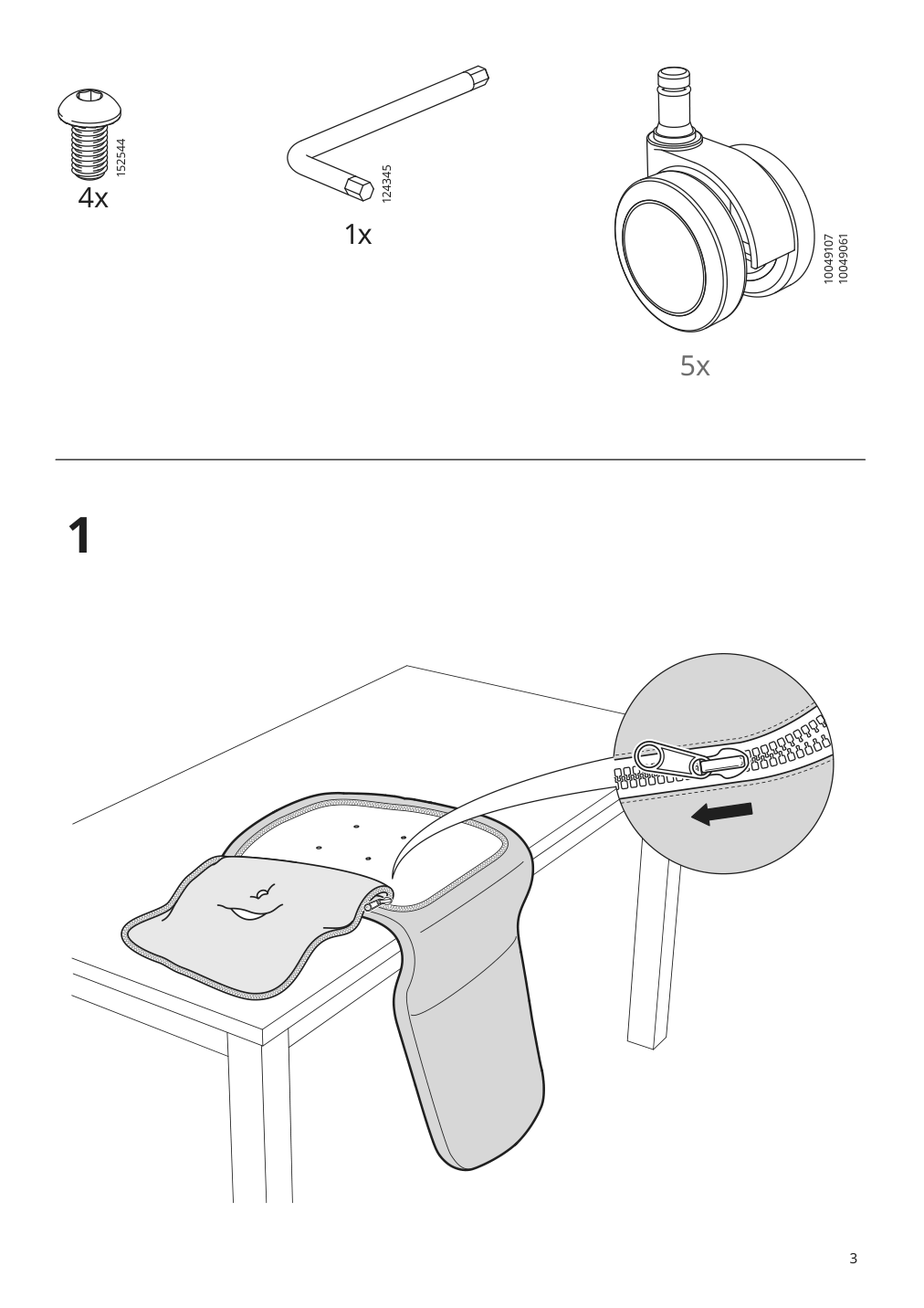 Assembly instructions for IKEA Langfjaell star base with 5 legs and casters white | Page 3 - IKEA LÅNGFJÄLL conference chair 795.060.73