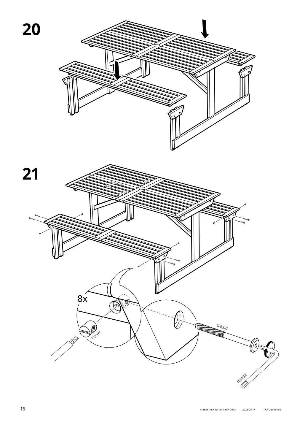 Assembly instructions for IKEA Lerholmen picnic table acacia outdoor | Page 16 - IKEA LERHOLMEN picnic table 405.392.63