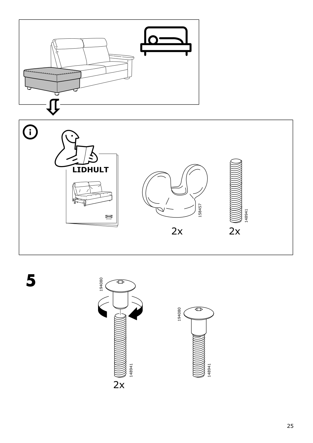 Assembly instructions for IKEA Lidhult cover f open end section w storage gassebol blue gray | Page 25 - IKEA LIDHULT cover f/open end section w/storage 304.058.29