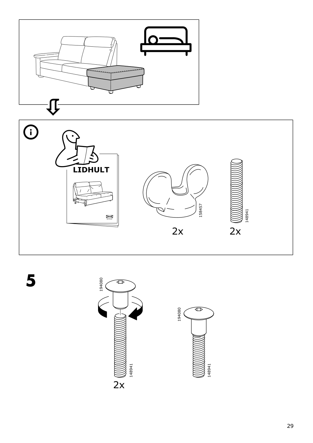 Assembly instructions for IKEA Lidhult cover f open end section w storage gassebol blue gray | Page 29 - IKEA LIDHULT cover f/open end section w/storage 304.058.29