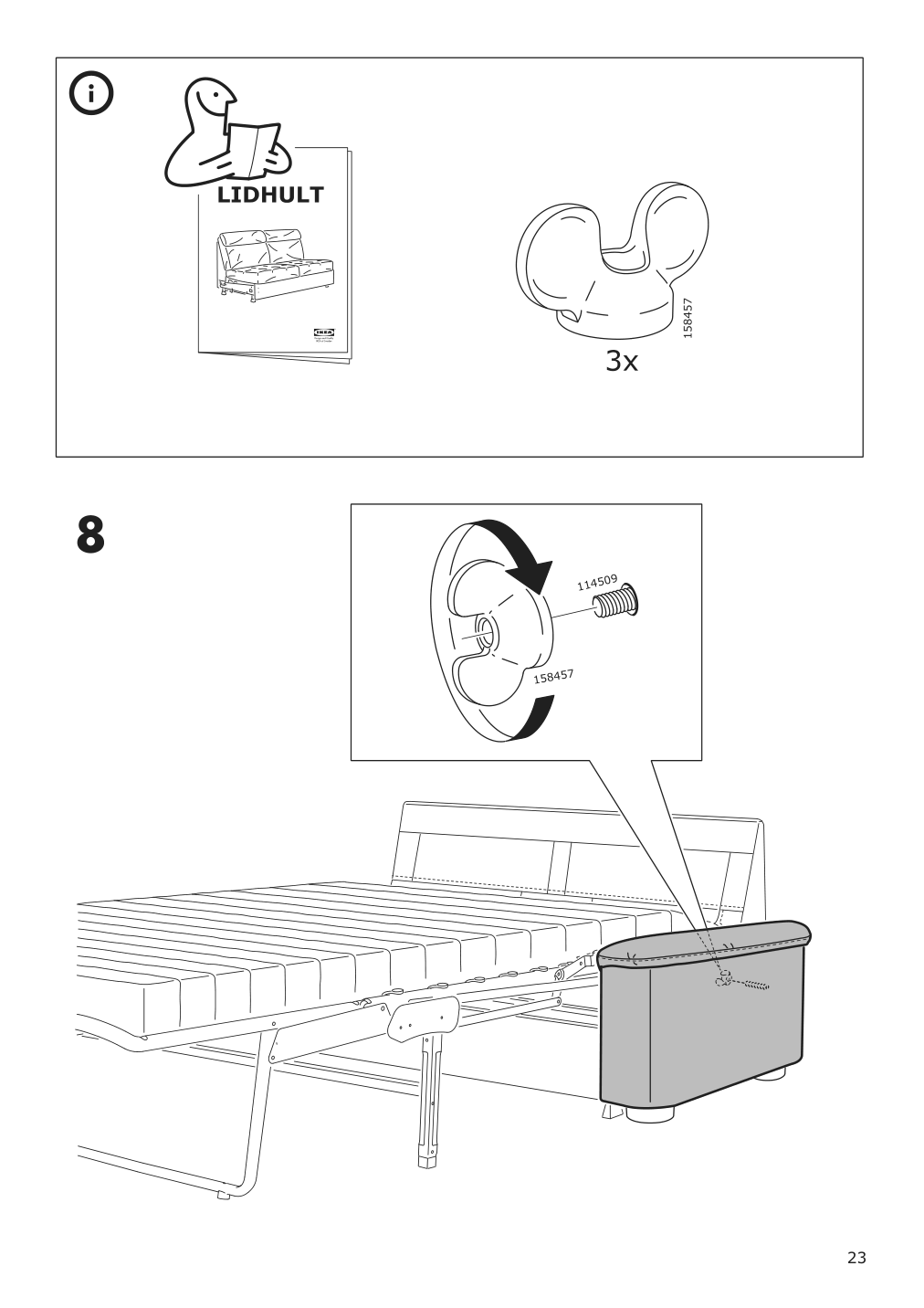 Assembly instructions for IKEA Lidhult cover for armrest gassebol blue gray | Page 23 - IKEA LIDHULT cover for armrest 504.070.35