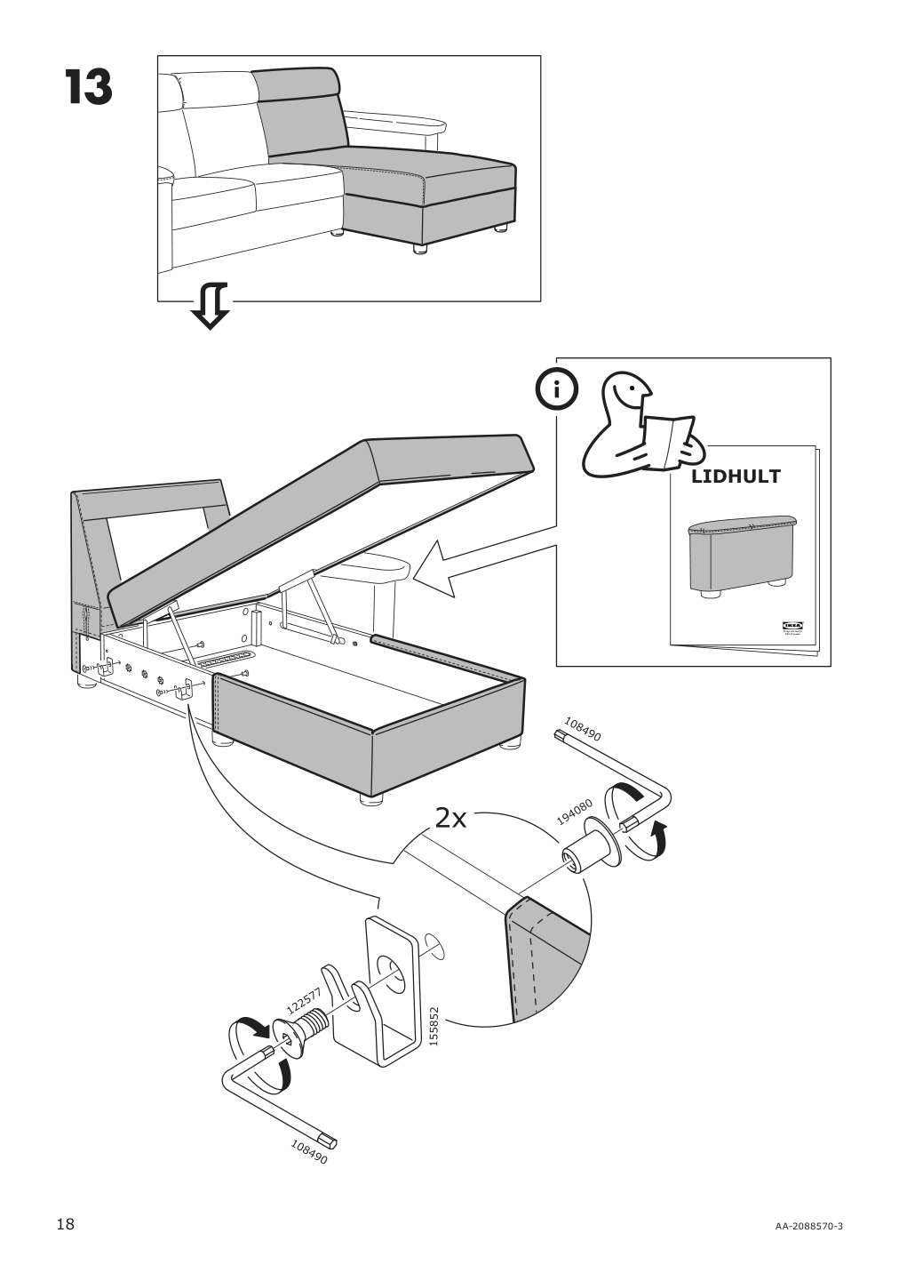 Assembly instructions for IKEA Lidhult cover for chaise section gassebol blue gray | Page 18 - IKEA LIDHULT cover for chaise section 104.058.92