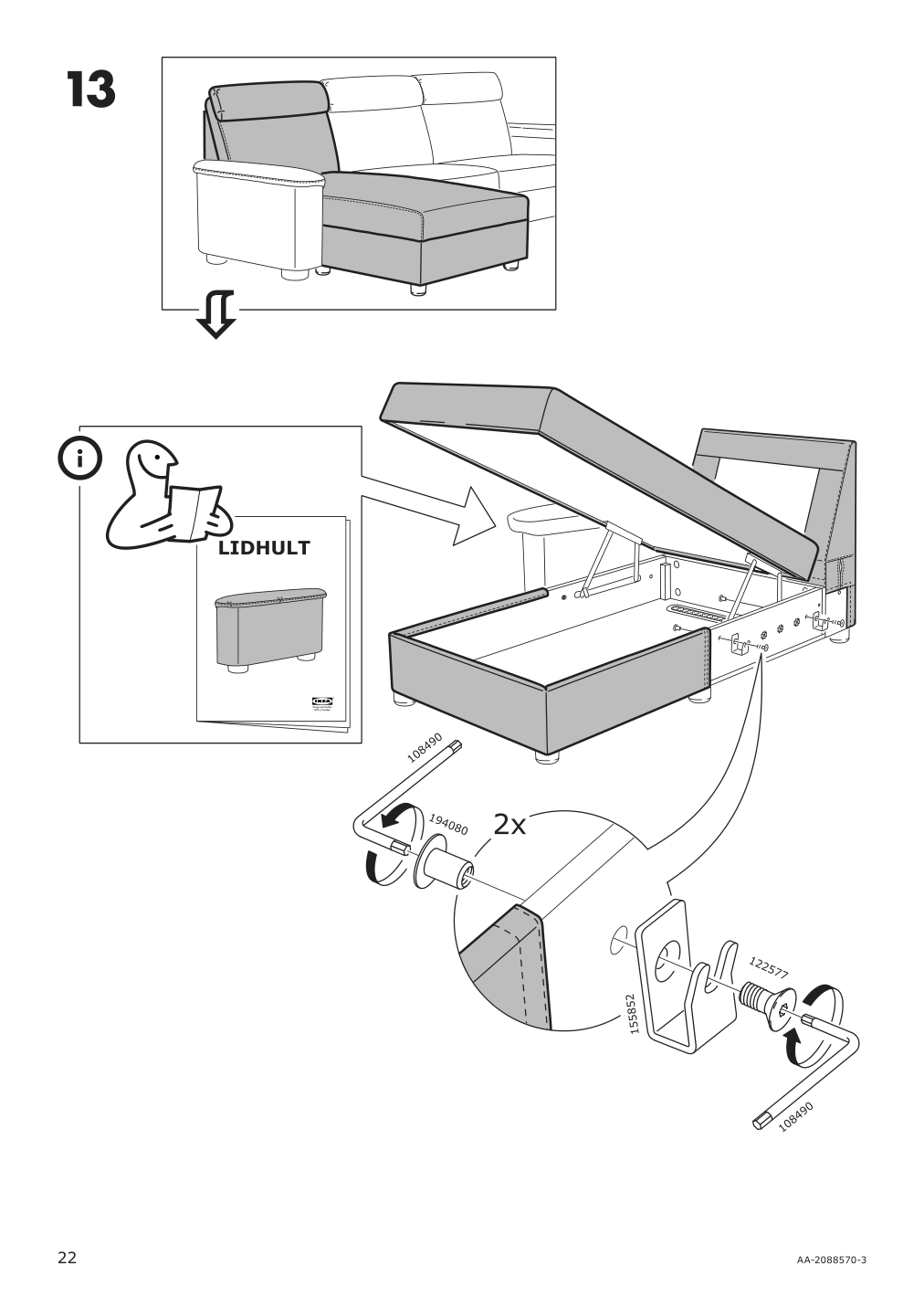 Assembly instructions for IKEA Lidhult cover for chaise section gassebol blue gray | Page 22 - IKEA LIDHULT cover for chaise section 104.058.92