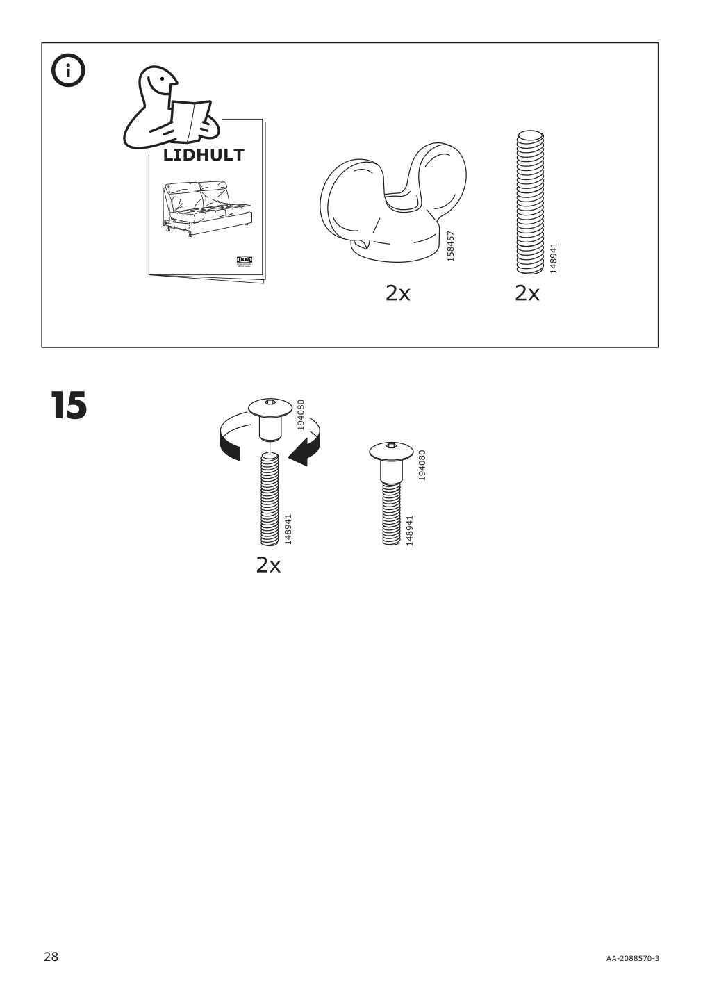 Assembly instructions for IKEA Lidhult cover for chaise section gassebol blue gray | Page 28 - IKEA LIDHULT cover for chaise section 104.058.92