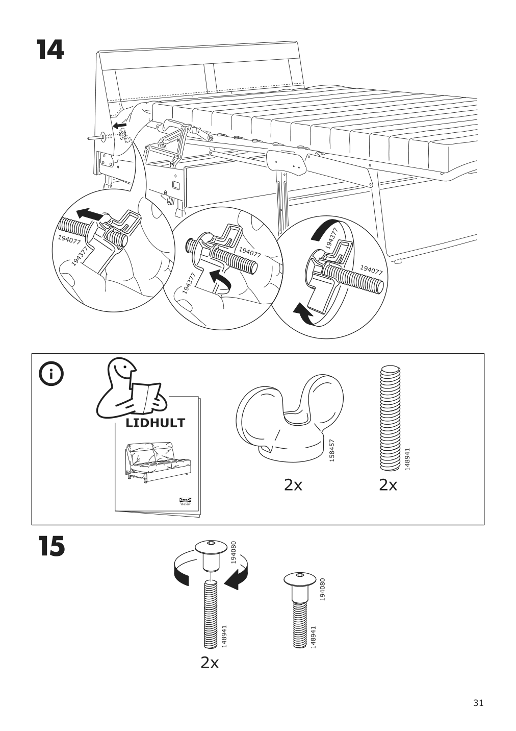 Assembly instructions for IKEA Lidhult cover for chaise section gassebol blue gray | Page 31 - IKEA LIDHULT cover for chaise section 104.058.92