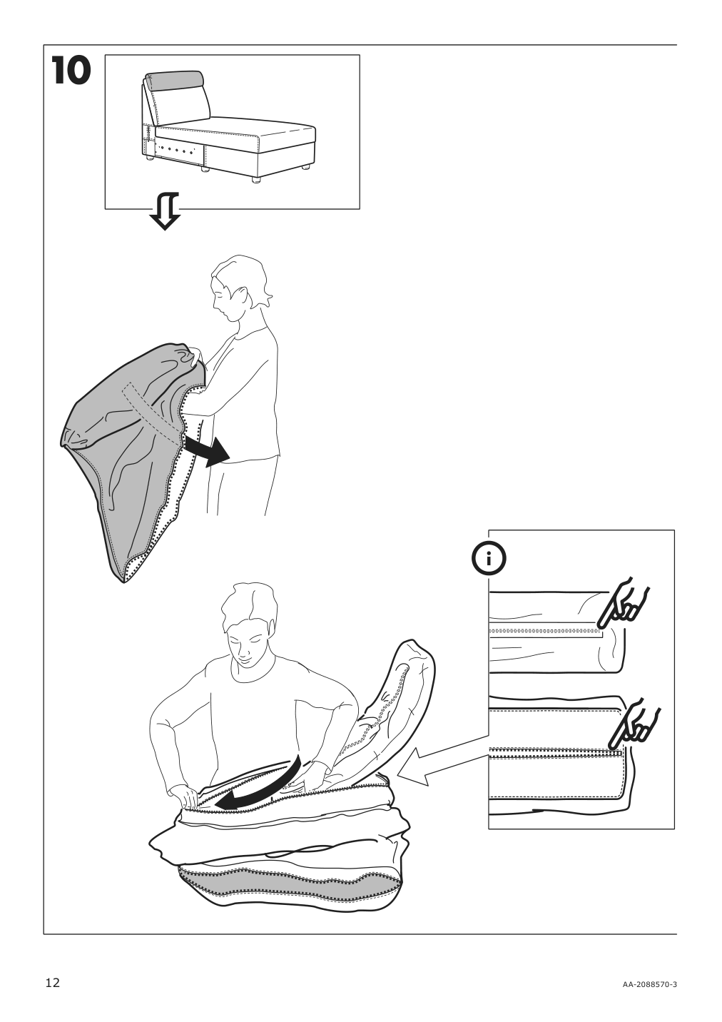 Assembly instructions for IKEA Lidhult cover for chaise section gassebol light beige | Page 12 - IKEA LIDHULT cover for chaise section 604.058.56