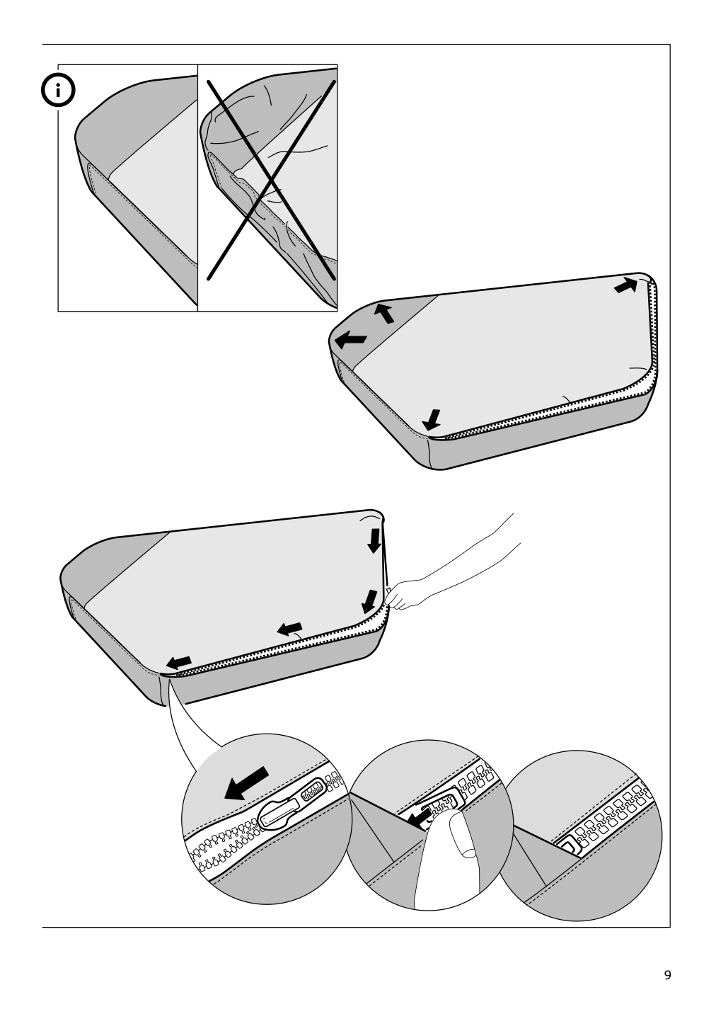 Assembly instructions for IKEA Lidhult cover for corner section lejde gray black | Page 9 - IKEA LIDHULT cover for corner section 804.055.82