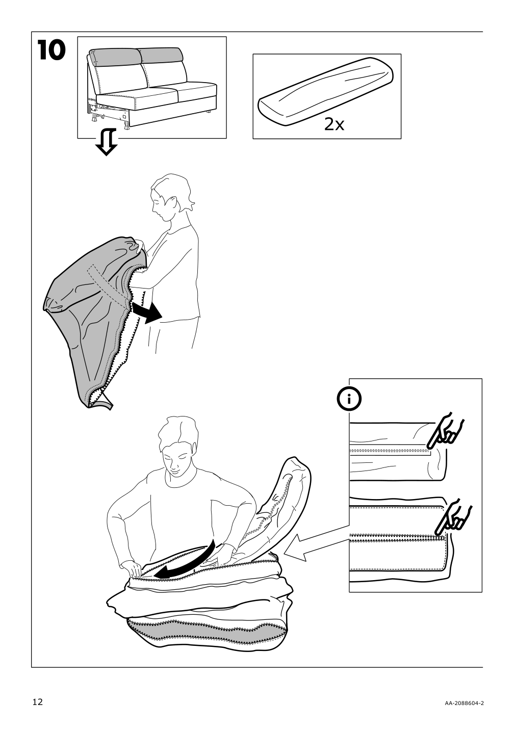 Assembly instructions for IKEA Lidhult cover for loveseat sleeper section lejde beige brown | Page 12 - IKEA LIDHULT cover for loveseat sleeper section 004.136.99