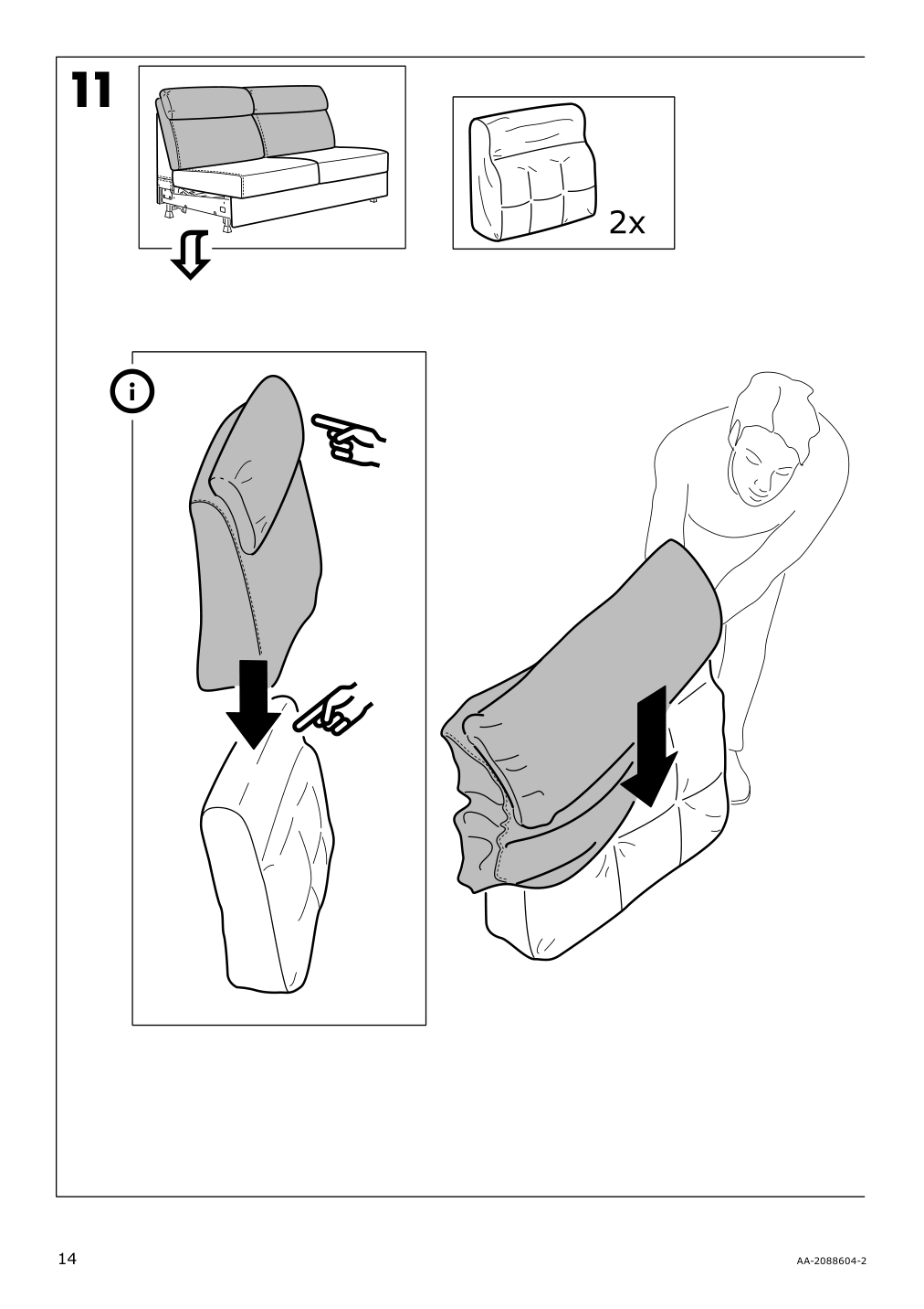 Assembly instructions for IKEA Lidhult cover for loveseat sleeper section lejde beige brown | Page 14 - IKEA LIDHULT cover for loveseat sleeper section 004.136.99