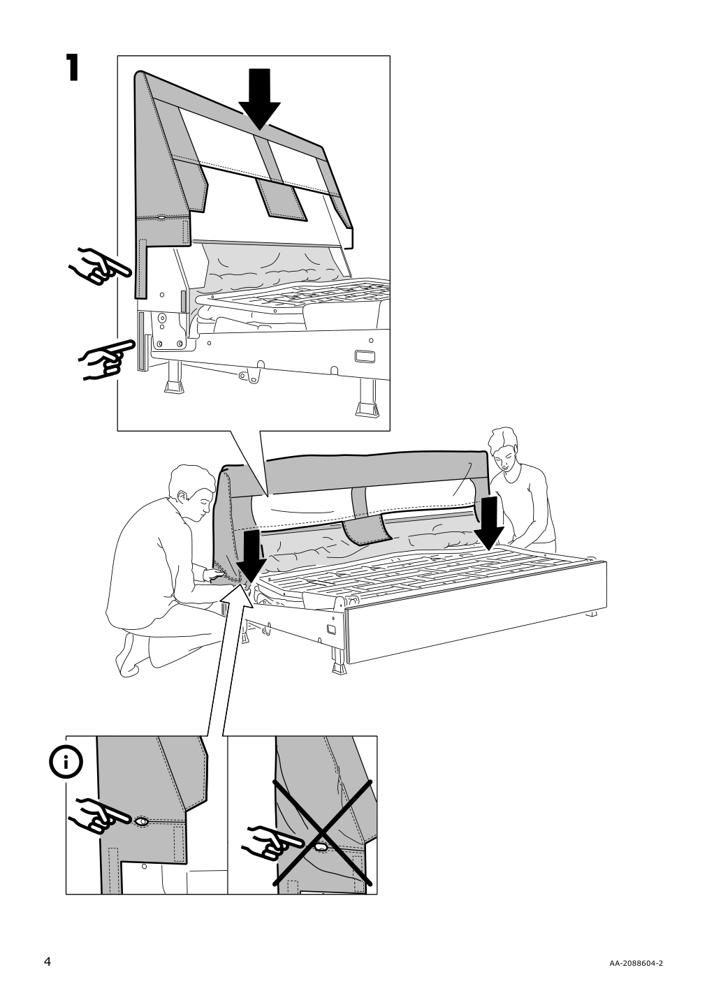 Assembly instructions for IKEA Lidhult cover for loveseat sleeper section lejde beige brown | Page 4 - IKEA LIDHULT cover for loveseat sleeper section 004.136.99