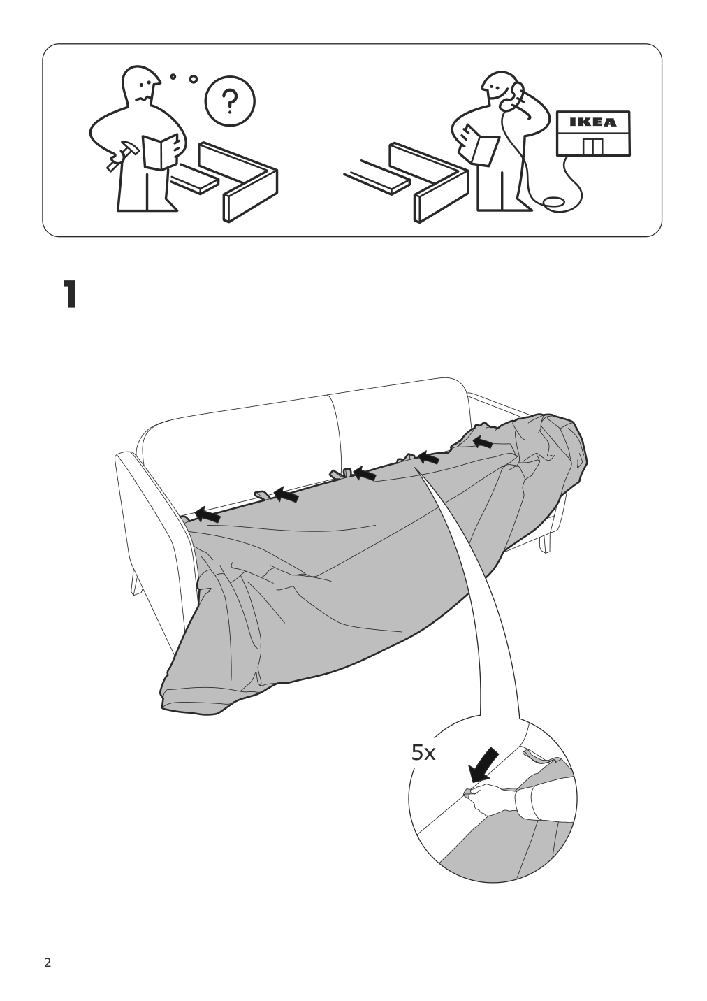 Assembly instructions for IKEA Linanaes protector f 3 seat sofa vissle dark green | Page 2 - IKEA LINANÄS protector f 3-seat sofa 605.644.02