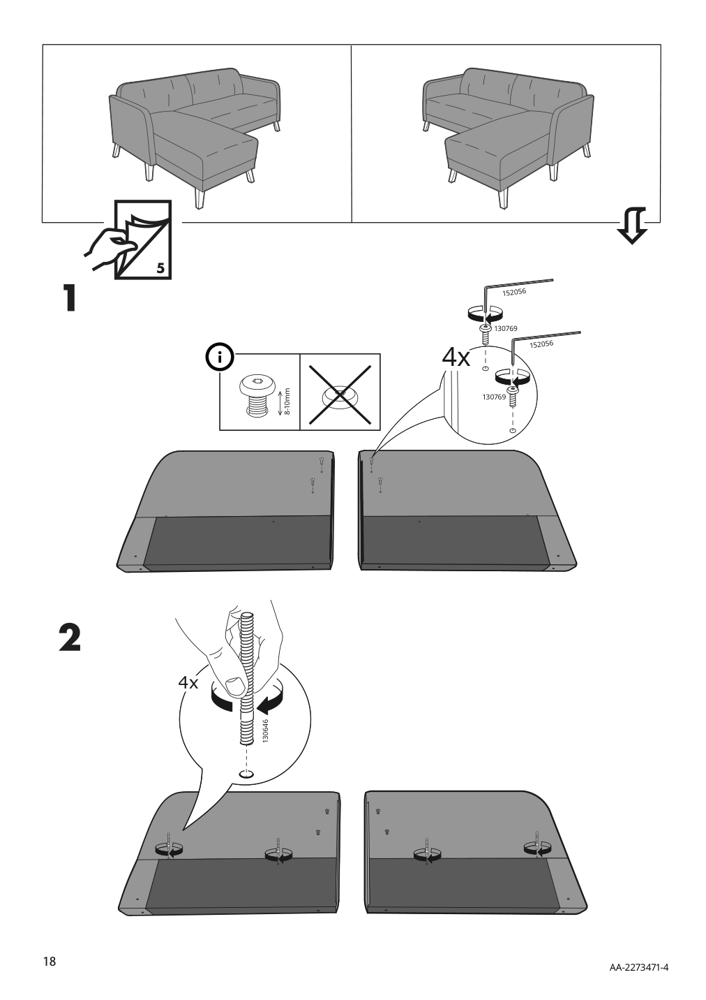 Assembly instructions for IKEA Linanaes sofa with chaise vissle dark gray | Page 18 - IKEA LINANÄS sofa 905.122.42