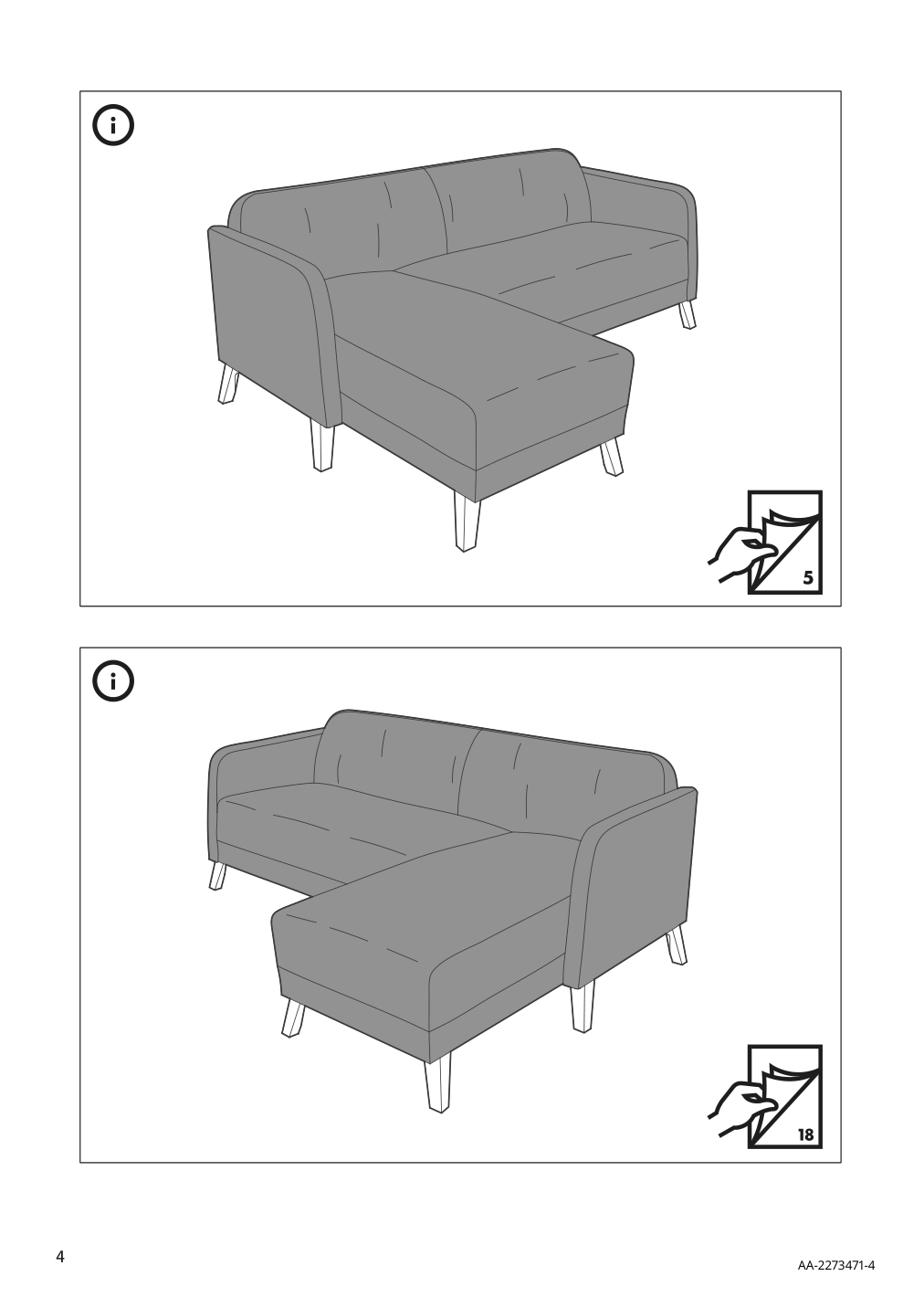 Assembly instructions for IKEA Linanaes sofa with chaise vissle dark gray | Page 4 - IKEA LINANÄS sofa 905.122.42