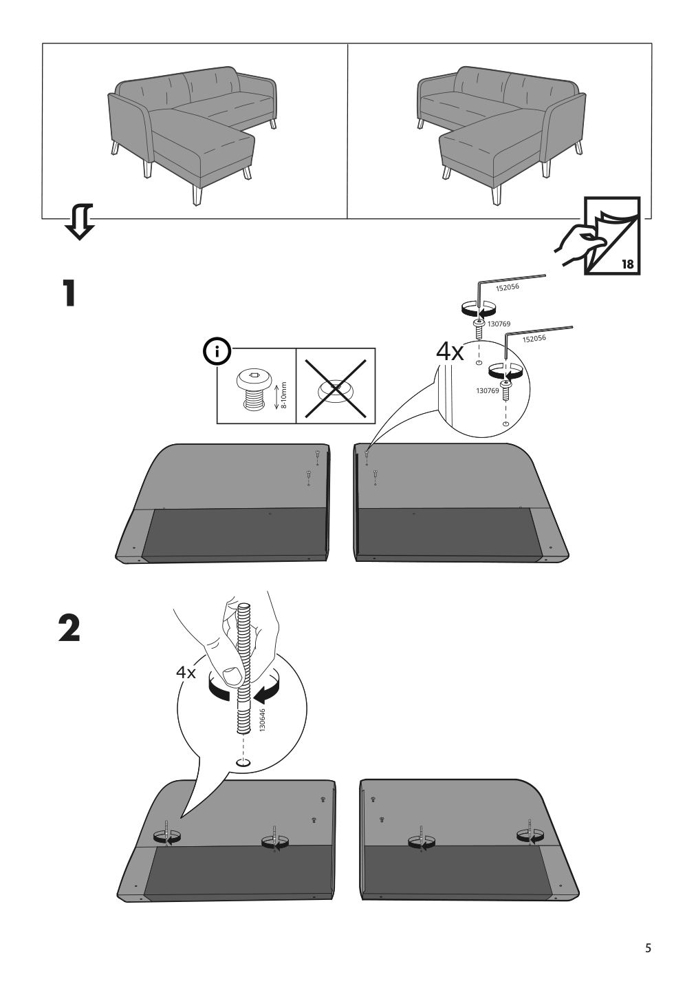 Assembly instructions for IKEA Linanaes sofa with chaise vissle beige | Page 5 - IKEA LINANÄS sofa 305.122.35