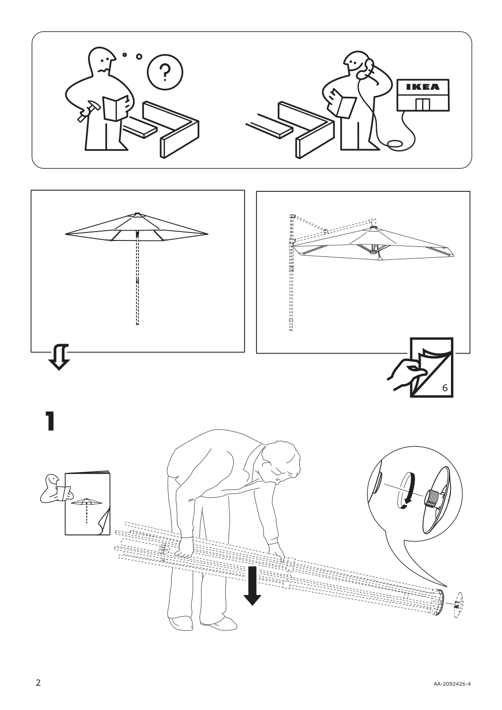 Assembly instructions for IKEA Lindoeja umbrella canopy beige green | Page 2 - IKEA KUGGÖ / LINDÖJA umbrella with base 694.135.88