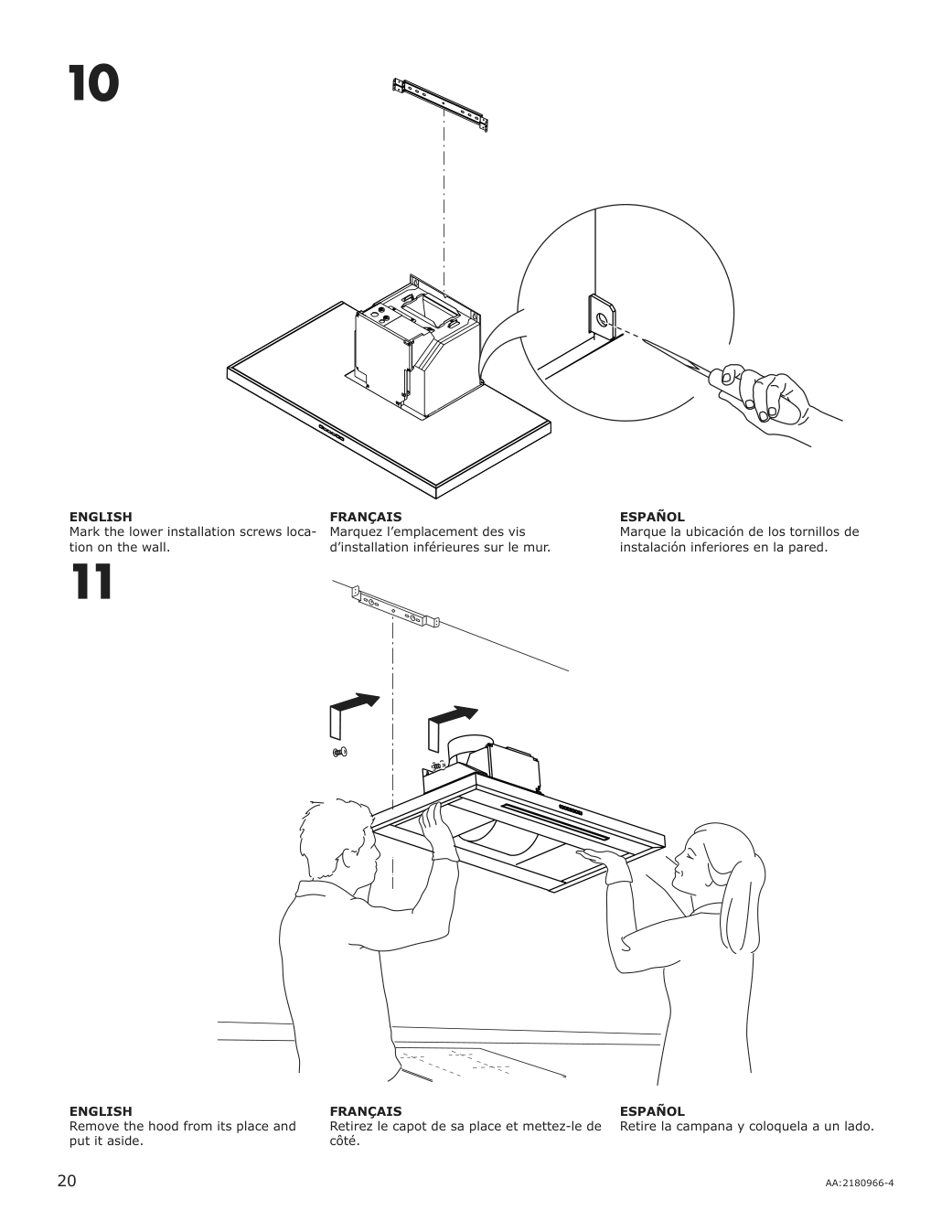 Assembly instructions for IKEA Luftburen wall mounted range hood stainless steel | Page 20 - IKEA LUFTBUREN wall mounted range hood 204.621.46