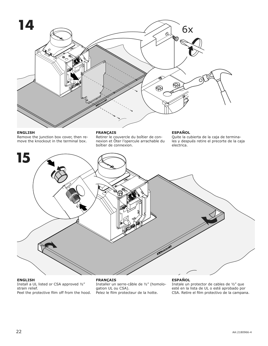 Assembly instructions for IKEA Luftburen wall mounted range hood stainless steel | Page 22 - IKEA LUFTBUREN wall mounted range hood 204.621.46