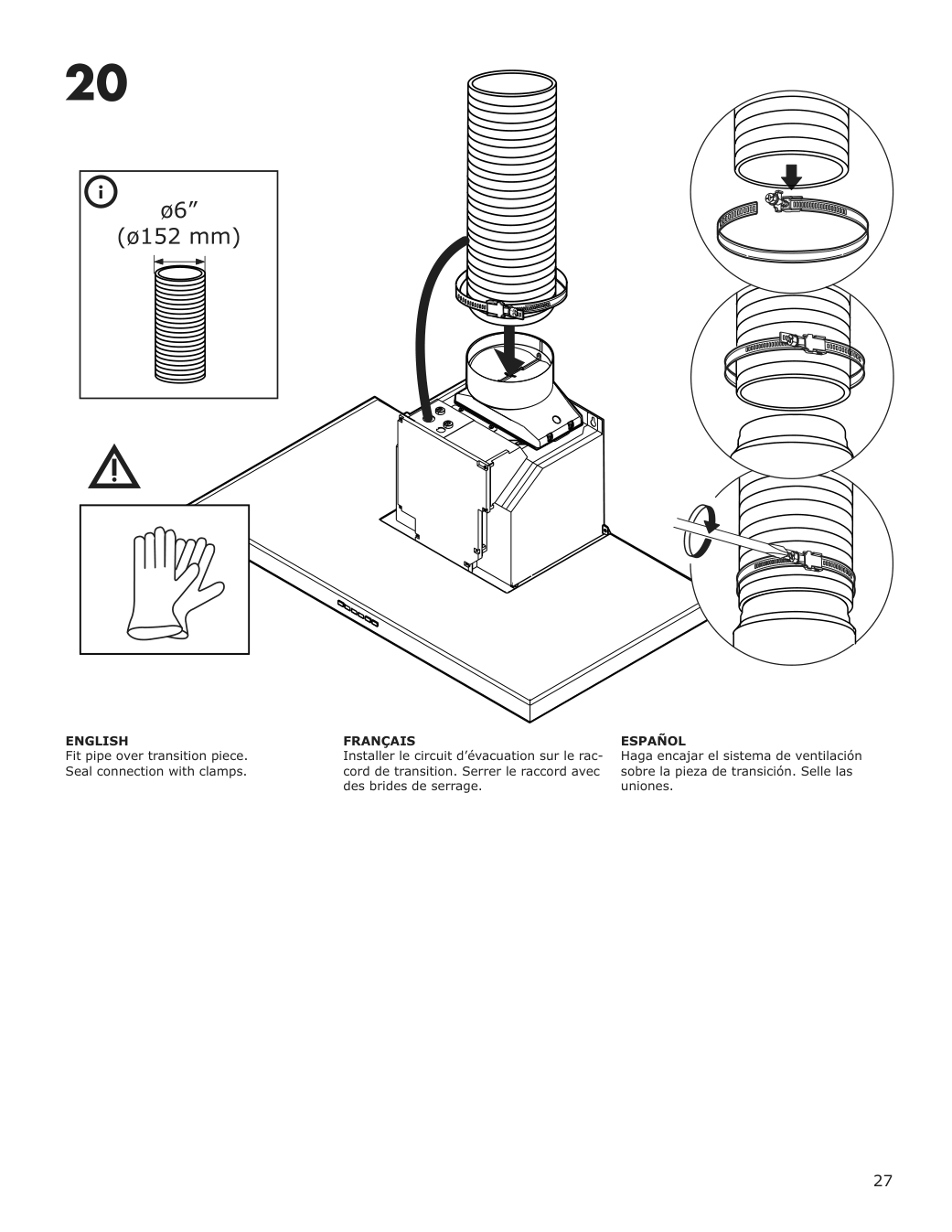 Assembly instructions for IKEA Luftburen wall mounted range hood stainless steel | Page 27 - IKEA LUFTBUREN wall mounted range hood 204.621.46