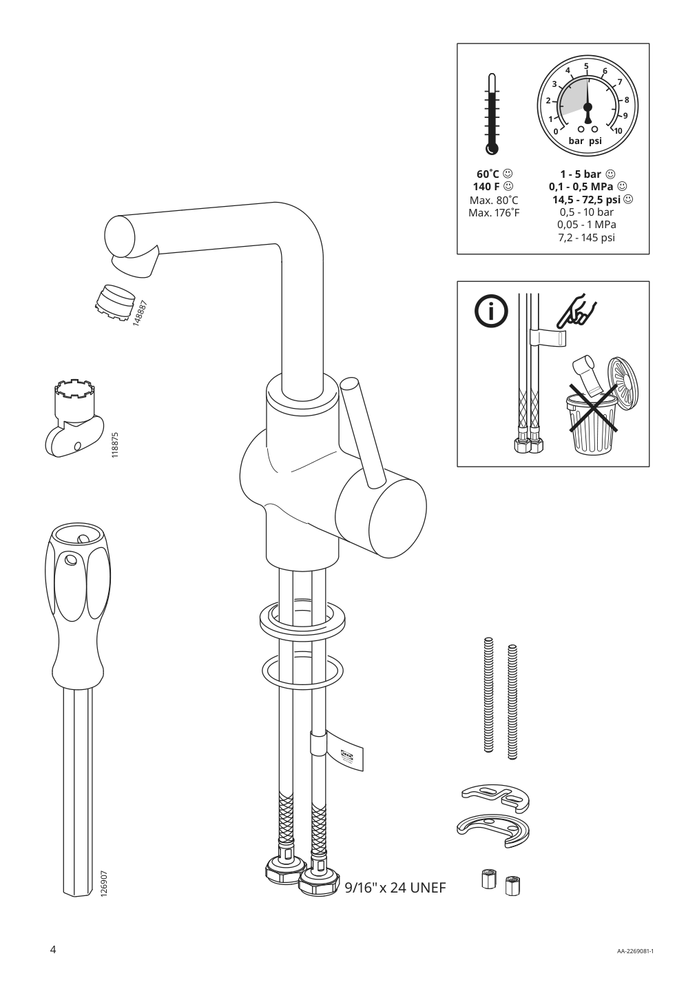 Assembly instructions for IKEA Lundskaer bath faucet with strainer chrome plated | Page 4 - IKEA LUNDSKÄR bath faucet with strainer 102.400.28