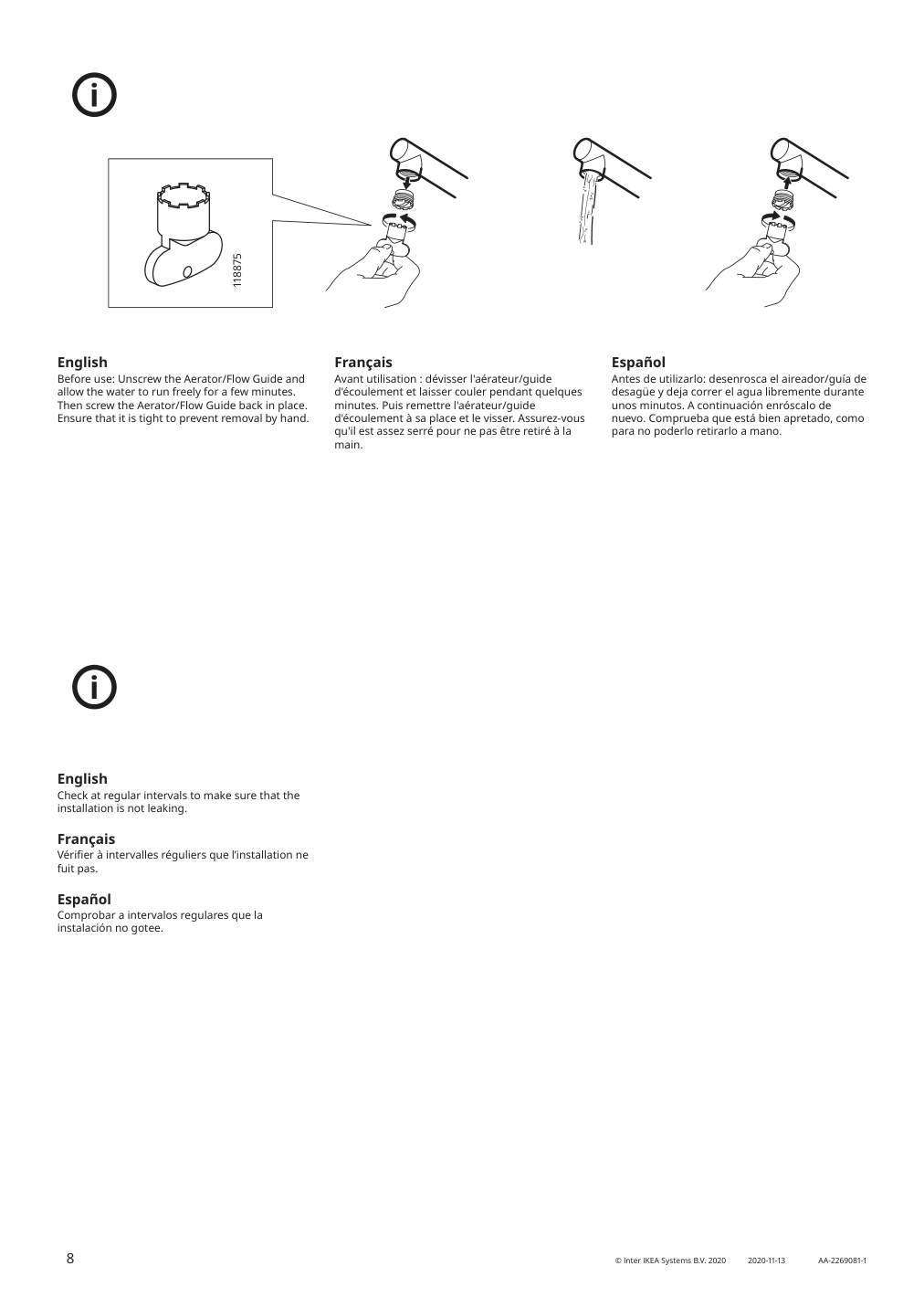 Assembly instructions for IKEA Lundskaer bath faucet with strainer chrome plated | Page 8 - IKEA LUNDSKÄR bath faucet with strainer 102.400.28