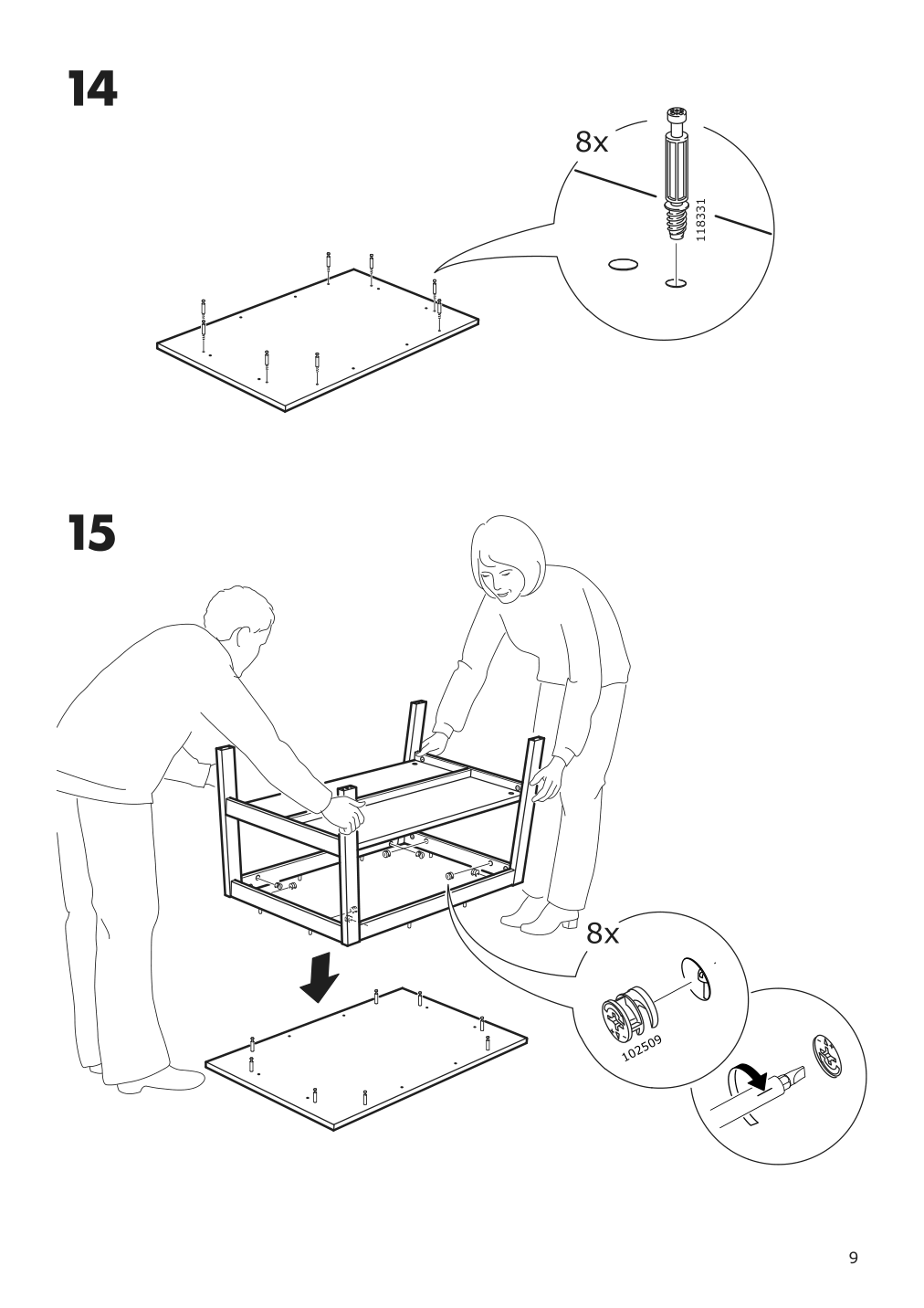 Assembly instructions for IKEA Lunnarp coffee table brown | Page 9 - IKEA LUNNARP coffee table 203.990.27