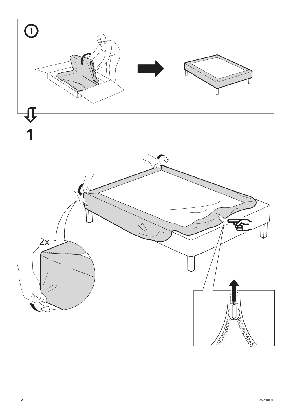 Assembly instructions for IKEA Lyngoer cover dark gray | Page 2 - IKEA LYNGÖR slatted mattress base with legs 495.544.14