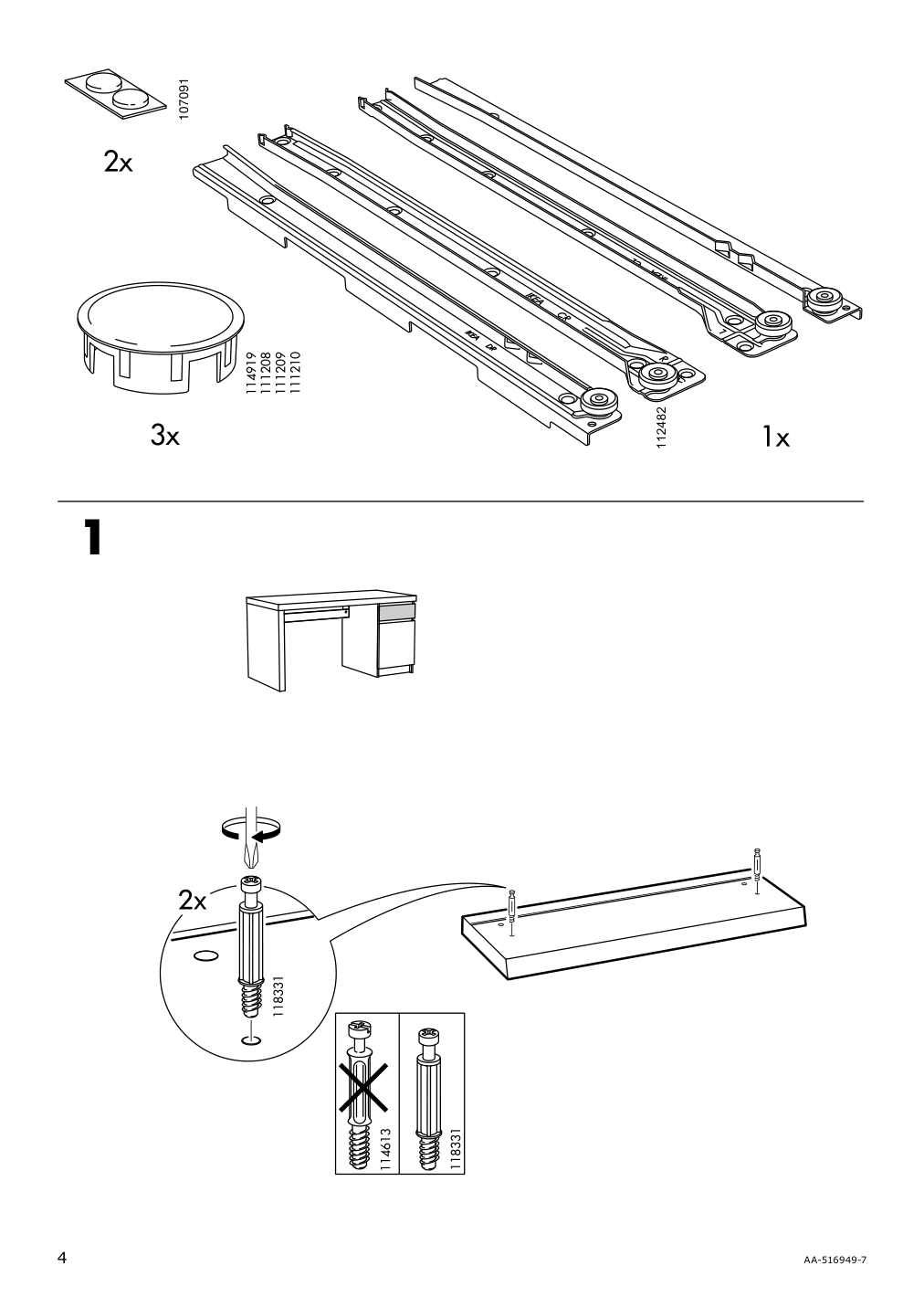 Assembly instructions for IKEA Malm desk white | Page 4 - IKEA MALM/MILLBERGET / BILLY/OXBERG desk and storage combination 794.363.77