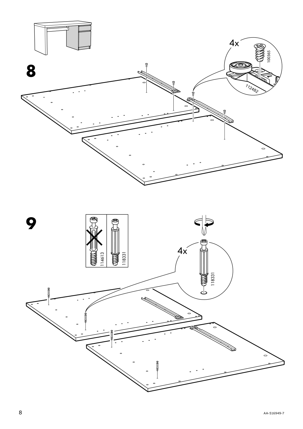 Assembly instructions for IKEA Malm desk white | Page 8 - IKEA MALM/MILLBERGET / BILLY/OXBERG desk and storage combination 794.363.77