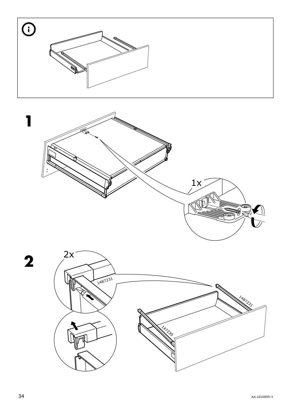 Assembly instructions for IKEA Maximera drawer medium white | Page 34 - IKEA SEKTION / MAXIMERA hi cb f oven/micro w drawer/2 doors 195.698.36