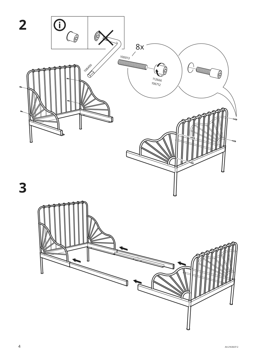 Assembly instructions for IKEA Minnen extendable bed frame white | Page 4 - IKEA MINNEN ext bed frame with slatted bed base 291.239.58