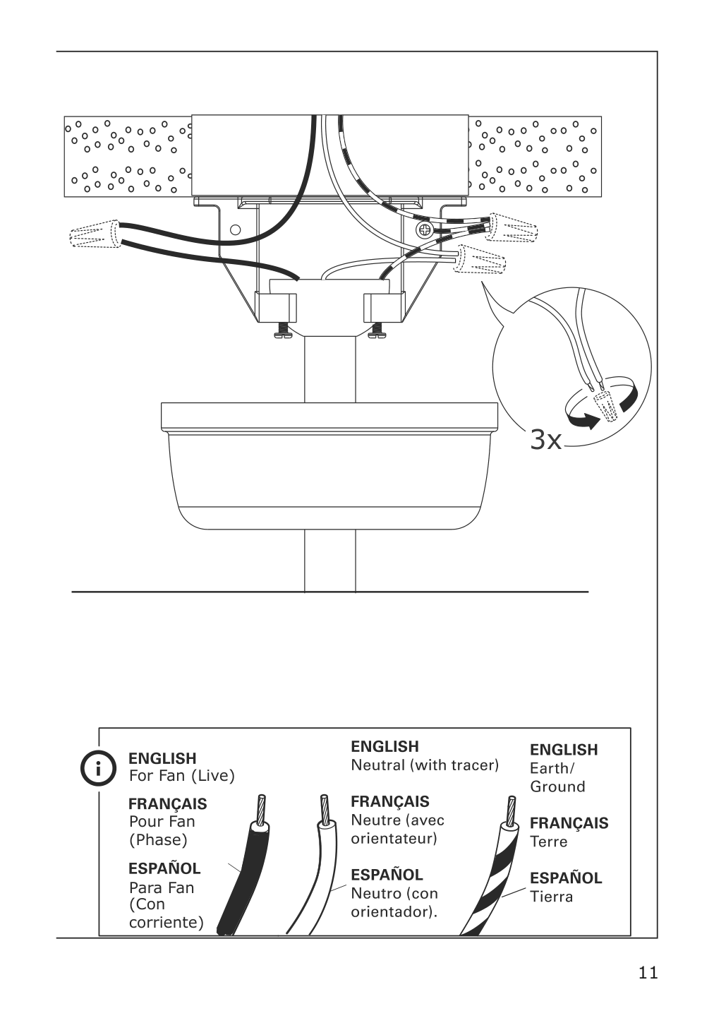 Assembly instructions for IKEA Molnighet 3 blade ceiling fan plastic white | Page 11 - IKEA MOLNIGHET 3-blade ceiling fan 904.242.74