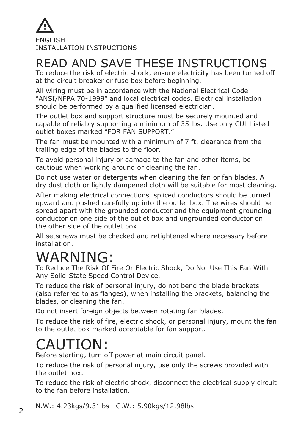 Assembly instructions for IKEA Molnighet 3 blade ceiling fan plastic white | Page 2 - IKEA MOLNIGHET 3-blade ceiling fan 904.242.74