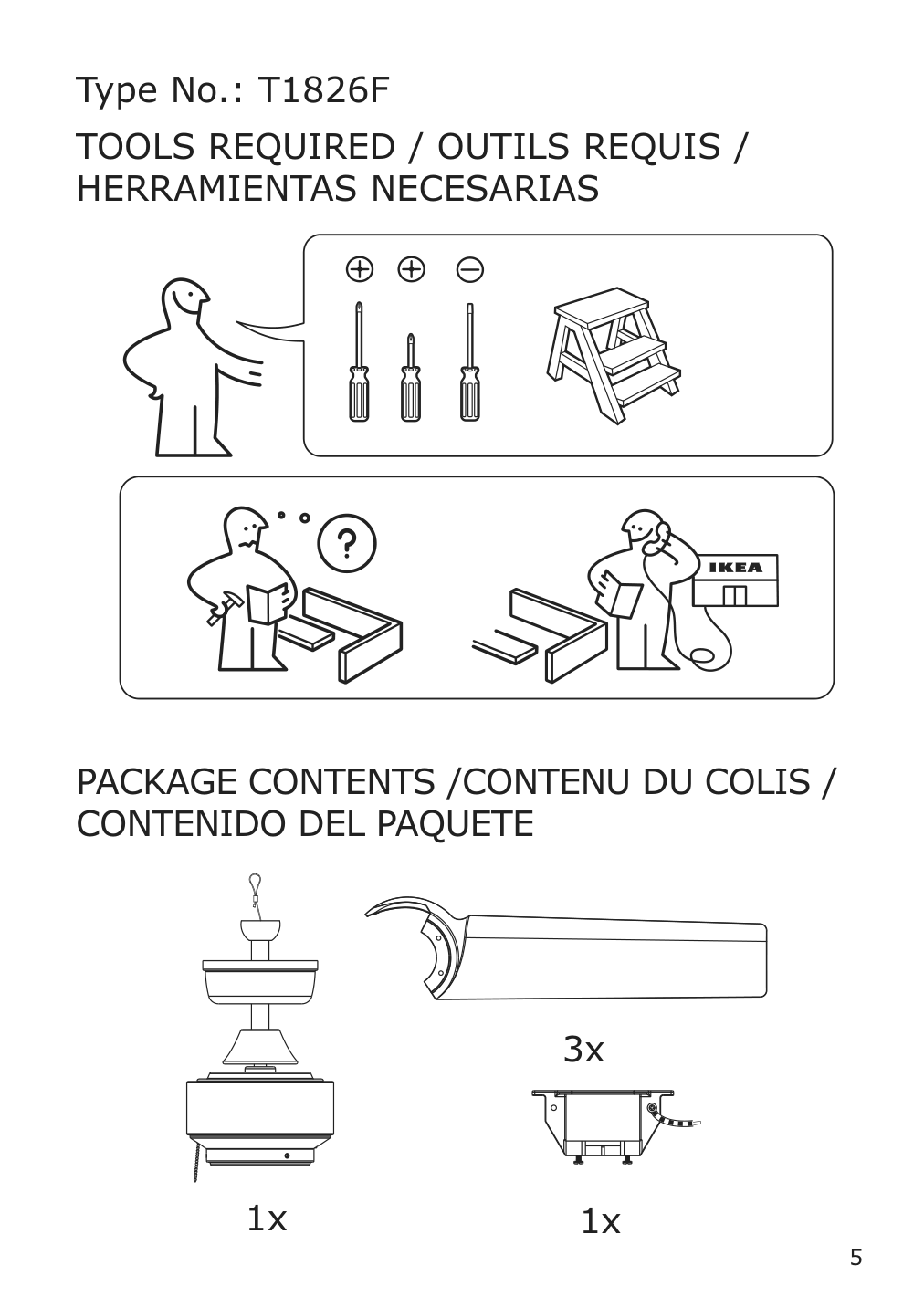 Assembly instructions for IKEA Molnighet 3 blade ceiling fan plastic white | Page 5 - IKEA MOLNIGHET 3-blade ceiling fan 904.242.74