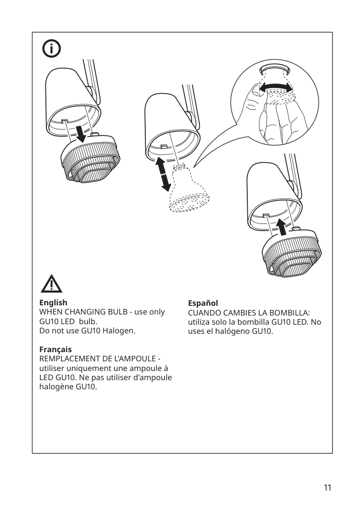 Assembly instructions for IKEA Monazit ceiling spotlight with 3 lights nickel plated | Page 11 - IKEA MONAZIT ceiling spotlight with 3 lights 904.076.46