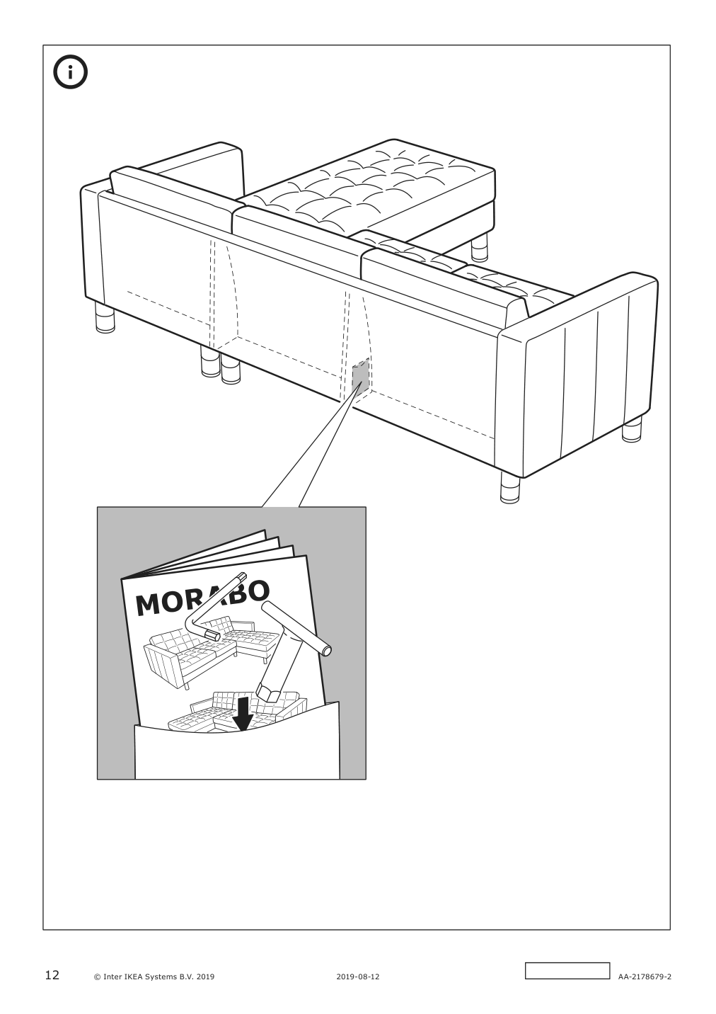 Assembly instructions for IKEA Morabo chaise section frame gunnared dark gray | Page 12 - IKEA MORABO sectional 4-seat with chaise  795.543.23