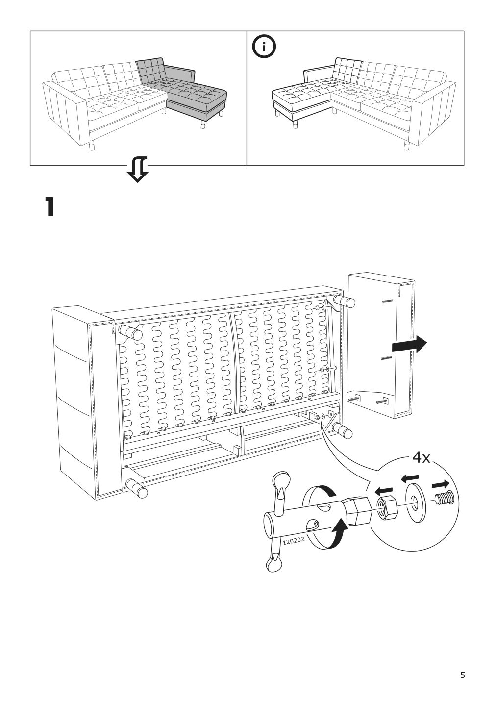 Assembly instructions for IKEA Morabo chaise section frame grann bomstad gray green | Page 5 - IKEA MORABO sectional, 5-seat 992.757.26